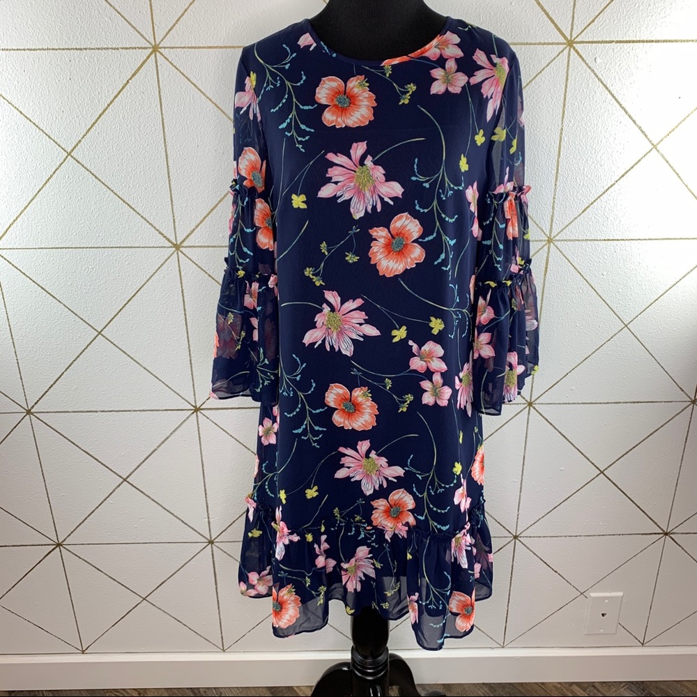 Eliza J Floral Bell Cuff Sheath Dress Size 8